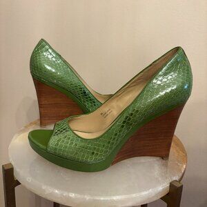 Via Spiga Green Snakeskin Wedge Heel Size 9M